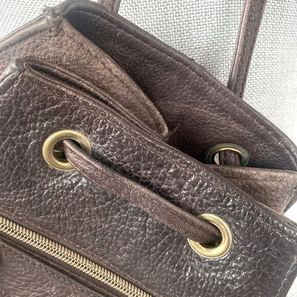 Vintage Fossil Dark Brown Leather Backpack Crossbody Bag Key Charm Boho Casual - Picture 9 of 15